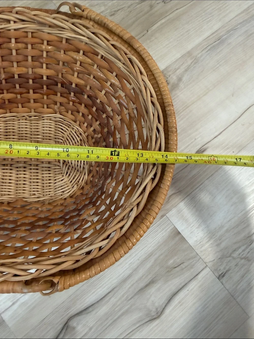 Vintage Large Woven Rattan Basket Double Handles Pedestal Boho Farmhouse Décor